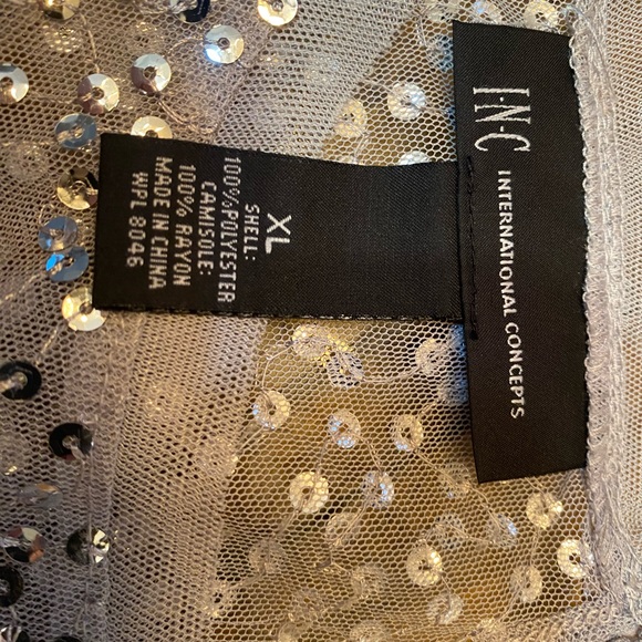 INC Semi sheer silver sequin short sleeve top - Picture 16 of 16